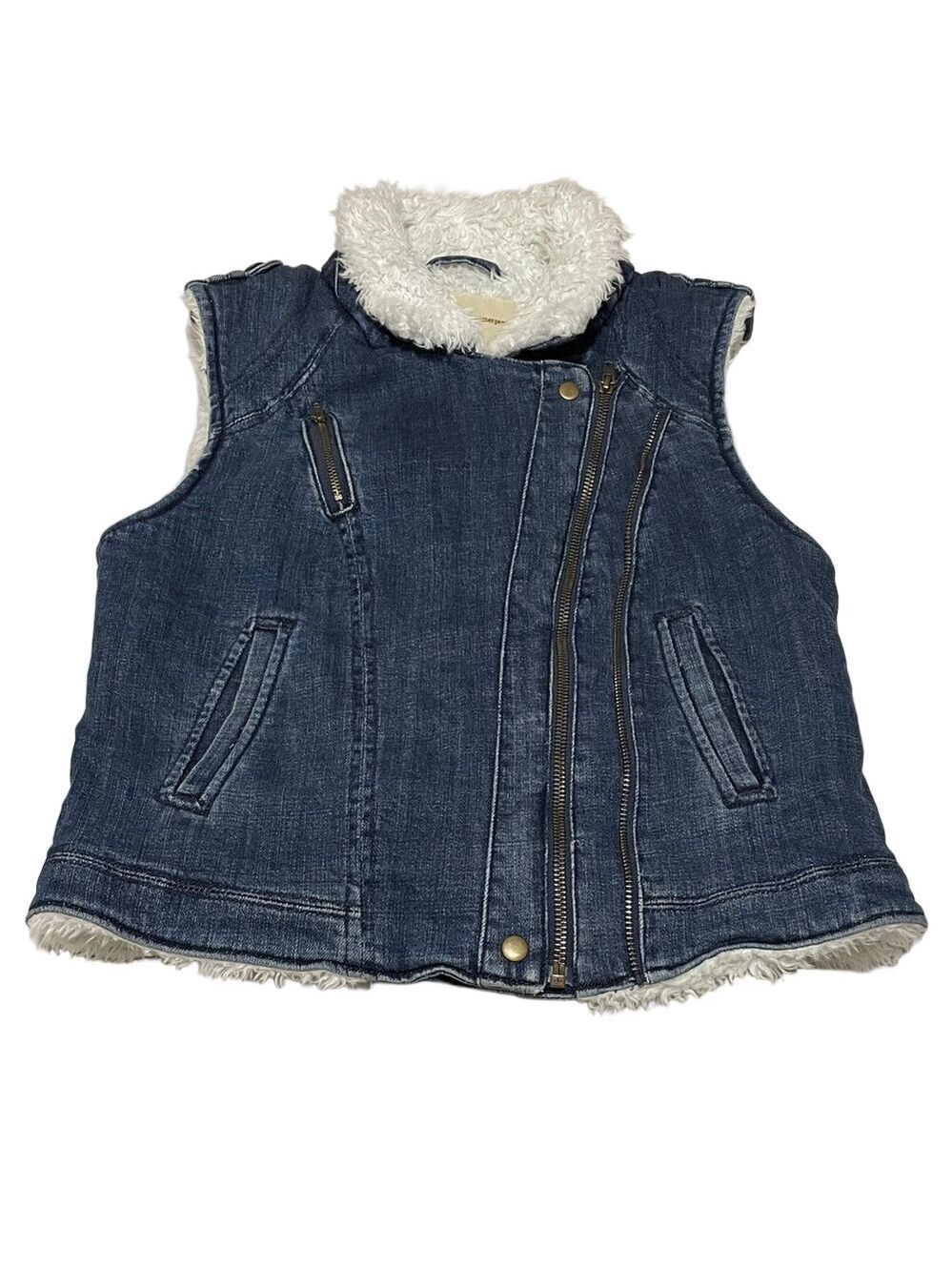 Pilcro & The Letterpress Sherpa Lined Medium Wash Denim Vest Sz Small